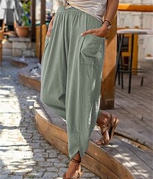 economico -Pantaloni baggy in cotone e lino da donna chinos moda streetwear lunghezza intera vita media tasca semplice elastico comodo morbido confortevole micro-elastico all'aperto street blu uovo di merlo