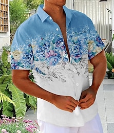 economico -Per uomo Stampa Floreale Fiori Camicia Camicia hawaiana estiva Camicia con Bottoni Manica Corta Hawaiano Vacanza Ferie Abbigliamento mare Estate Collo ripiegato Stampa 3D Una tasca anteriore Camicia