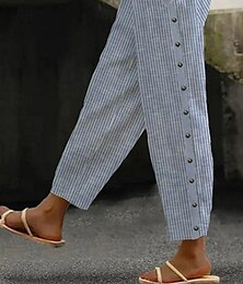 economico -Per donna Pantaloni in cotone e lino Pantaloni Eleganti Pantaloni Classico Casual Lunghezza intera Naturale A righe Tasca Traspirabilità Morbido Confortevole Micro-elastico Streetwear Abbigliamento