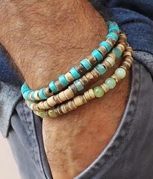 economico -set di braccialetti di perline in pietra naturale fatti a mano per uomo – bracciale avvolgente in legno e turchese in stile surfista boho, gioielli tribali regolabili per spiaggia, viaggi e abbigliamento casual