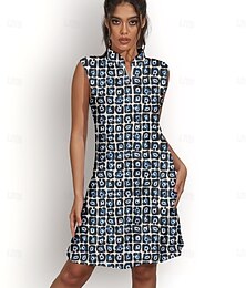 preiswerte -Damen Golfkleid Schwarz Ärmellos Blumen Damen-Golfkleidung, Kleidung, Outfits, Kleidung