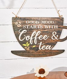 halpa -puinen kahvikupin ripustuskyltti – kevyt seinäkoristelulaatta, kodikas sisäpuinen kyltti kotiin, kahvilaan, baariin, kauppaan ja ravintolan sisustukseen