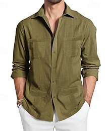billiga -Herr Skjorta linneskjorta Casual skjorta Knapp upp skjorta Bomullskjorta Guayabera Slät Semester Hawaiisk Svart Vit Grön Aprikos Långärmad Kavajslag Vår Höst Kläder Framficka