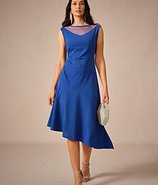 abordables -Femme Robe mi-longue Robe en maille Elégant mode Soirée Rendez-vous Standard Couleur unie Sans Manches Col Ras du Cou Bleu Roi Eté