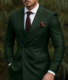 economico -Uomo Matrimonio Completi A lancia Borgogna Verde scuro Affari Abbigliamento da lavoro Tinta unita Vestibilità su misura 2 pezzi Doppiopetto a sei bottoni