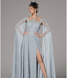 levne -A-line šaty matky nevěsty elegantní vysoký rozparek výstřih s drahokamy podlahové délky chiffon bez rukávů s krajkovými aplikacemi
