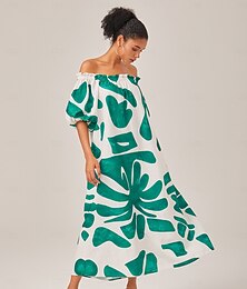 ieftine -rochie largi, cu decolteu barca imprimat color-block