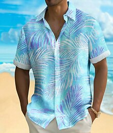 economico -Per uomo Foglia di palma Piante tropicali Camicia Camicia hawaiana Camicia con bottoni Manica corta Hawaiano Ricorrere Da mare Per eventi Abbigliamento mare Estate Primavera Collo ripiegabile Stampa