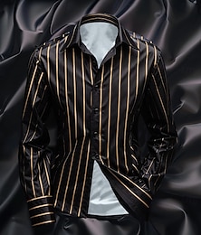 preiswerte -Herren Hemd Satinhemd Lässiges Hemd Gestreiftes Hemd Knopfhemd Gestreift Hochzeit Urlaub Schwarz Marineblau Grün Langarm Kragen Frühling & Herbst Bekleidung