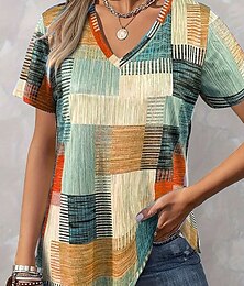 economico -Per donna Blusa Grafico Geometrico Casual Manica Corta Scollo a V Top Regolari Quotidiano Stampato Blu Viola Arancione Verde Estate Primavera