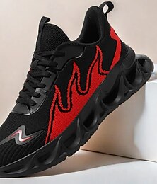 Недорогие -мужские спортивные кроссовки, смелый дизайн пламени в черном и красном цветах, спортивная обувь для бега и спортзала