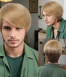 economico -Parrucche sintetiche Ondulato Tessitura riccia Taglio asimmetrico Separazione profonda A macchina Parrucca 10 pollici A1 Capelli sintetici Per uomo Classico Comodo Colore Graduale e Sfumato
