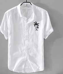 economico -Per uomo Camicia di lino Camicia minimalista Aloha Camicia casual Camicia in cotone e lino Camicia con Bottoni Albero di Cocco Vacanza Streetwear Bianco Blu marino scuro Azzurro cielo Grigio Manica