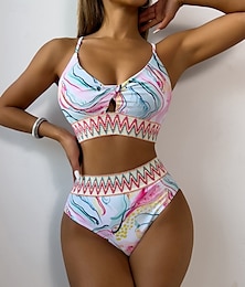 abordables -Maillots de bain Femme Bikini 2 Pièces Maillot de Bain Briefs Dos Nu Slim Vacances Plage Vêtements Ombre V Neck Sans Manches