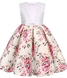 billiga -Barn Flickor Festklänning Grafisk Kortärmad Speciellt Tillfälle Prinsessa Polyester Festklänning Sommar Vår Barn Elfenben Vin