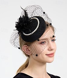 economico -Acconciatura Tulle Cappello Fedora Matrimonio Festa serale Tè Corsa di Cavalli Cocktail Elegante Vintage Carino Con Piuma Copricapo Copricapo