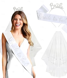 abordables -Conjunto de 3 piezas para despedida de soltera: diadema, velo de novia con correa para el hombro, accesorios para despedida de soltera