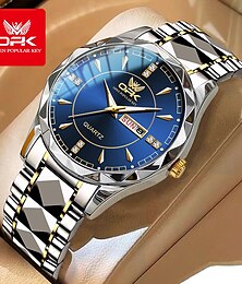 abordables -Reloj de Marca de Lujo OPK Reloj de Acero Inoxidable para Negocios Doble Calendario Impermeable Reloj Multifuncional Luz Nocturna