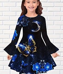 ieftine -Girls ' 3D Fluture Rochie Rochie cu Volane Manșon Lung Vară Primăvară Vacanță Zilnic Concediu Frumoasa Dulce Copii 4-12 ani Rochie casual Lungime Genunchi Fit regulat