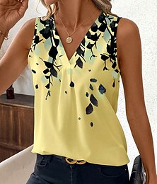 economico -Per donna Canotta a canotta Ombre Floreale Grafico Elegante Casual Senza Maniche Scollo a V Top Regolari Quotidiano Stampato Nero Giallo Estate