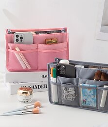 abordables -Trousse de maquillage intérieure portable à double fermeture éclair, sac de rangement multifonctionnel pour cosmétiques