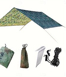 billige -1 stk. utendørs multifunksjonell firkantet baldakin - UV-beskyttende strandskjerm med lett sølvbelagt stoff 122 lbs strekkfasthet grønn &blå kamuflasjedesign for campingpiknik i hagen