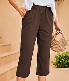 billiga -Dam Capribyxor Streetwear Ledigt Kapris Hög midja Slät Ficka Elastisk dragsko-design Högt snitt Mateial som andas Mjuk Microelastisk Casual Dagliga kläder Svart Mörk marin Grön Kaki Sommar Vår Normal