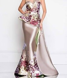 preiswerte -A-Linie Partykleider Elegantes Kleid Hochzeit Hochzeitsgast Knie-Lang Ärmellos Rundhals Polyester Rückfrei mit Floral Print Hochzeitsgastkleid 2025