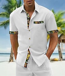 economico -Per uomo Camicia Camicia Estiva Camicia casual Camicia da Spiaggia Camicia con Bottoni Nero Bianco Vino Verde Grigio scuro Manica Corta Stampa Bavero Vacanza Camicia hawaiana Abbigliamento Poliestere