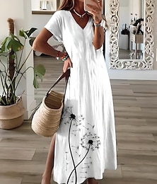 abordables -Femmes Robe maxi Robe d'Été Robe trapèze Vacances Occasionnel Chaussures de plage Soirée Sortir Coupe régulière Fleuri Graphique Manche Courte Col en V Rose Claire Blanche Rose Claire Printemps