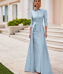 levne -A-linii šaty pro matku nevěsty elegantní vintage V výstřih asymetrické saténové 3/4 délky rukávu s krajkovými aplikacemi jednobarevné