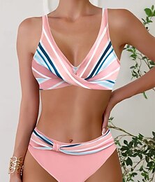 abordables -Femme Grande Taille Maillots de Bain Bikinis Tankini 2 pièces Slip Brésilien Maillot de bain V Profond Faire monter Tricoté mode Tenues de plage Bloc de couleur Géométrique Plonger Sans Manches