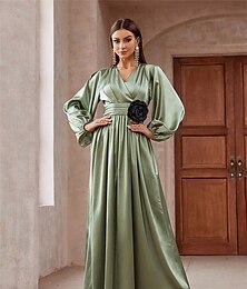economico -Abiti A-Line Quinceanera Elegante Abito Matrimonio Ospite Di Matrimonio Lunghezza Rasa Pavimento Manica Lunga V Collo In Poliestere Con Pieghe