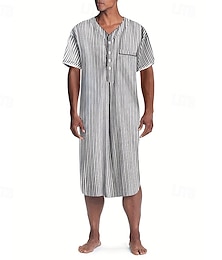 economico -Per uomo Abbigliamento da Casa Camicia da Notte A righe Elegante Comfort Vestaglie a kimono Casa Quotidiano Poliestere Traspirante Scollo a V Manica Corta Estate Bianco + nero