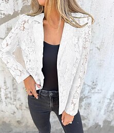 economico -Per donna Blazer Uscire Pizzo Tinta unica Traspirante Stile Classico Vestibilità regolare Capispalla Manica Lunga Estate Nero S