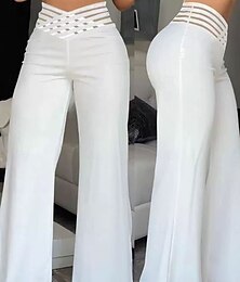 voordelige -Dames Wijde Pantalon Chino Baggy Broek Mode Streetwear Volledige Lengte Hoge Taille Effen Elastische Tailleband Comfortabel Zacht Veilig Micro-elastisch Buitenstraat Zwart Wit Blauw Fuchsia Regular