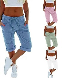 economico -Per donna Pantaloni capri Pantaloni in cotone e lino Pantaloni Eleganti Streetwear Casual Lunghezza al polpaccio Naturale Semplice Tasca Design con Coulisse Elastica Comodo All'aperto Confortevole