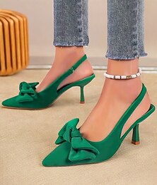 voordelige -Groene strik kitten heel slingback schoenen – chique puntige neus date night & casual hakken voor vrouwen