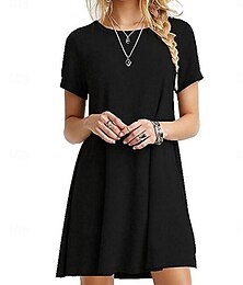 ieftine -Rochie mini pentru femei rochie tip T-shirt rochie Tee culoare solidă vacanță casual zilnică croi obișnuit grafică cu mânecă scurtă guler decupat neagră roz verde armată gri vară