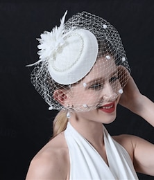 voordelige -Helm Imitatieparel Veren Bruiloft Avond Feest Elegant Bruiloft Met Pareldetails Helm Hoofddeksels