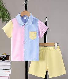 billiga -2 delar Småbarn Pojkar T-shirt och shorts Utrusta Rand Kortärmad Lappverk Uppsättning Skola Neutral Mode Sommar 4-7 år Flerfärgad