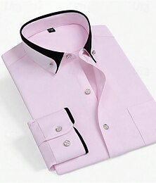 billiga -Herr Skjorta Button Down skjorta Enfärgad / vanlig färg Bröllop Ljusblå Vit Ljusgrön Rosa Långärmad Fyrkant Alla årstider Kläder Färgblock