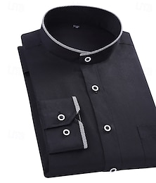 preiswerte -Herren Stehkragenhemd Kleidhemd Bügelfreies Hemd Farbblock Hochzeit Outdoor Schwarz Weiß Langarm Stirnband Sommer Frühling Bekleidung