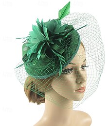 economico -Fascinator Poliestere Cappello Fedora Cappello floscio Cappello con velo Formale Matrimonio Tè Derby del Kentucky Corsa di Cavalli Elegante Semplice Lusso Con Piuma Colore puro Copricapo Copricapo