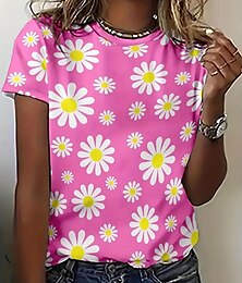 economico -Per donna maglietta Top estivi Pop art Fiori Classico Informale Manica corta Girocollo Top corti Giornaliero Fine settimana Stampa Arcobaleno Estate Primavera Autunno