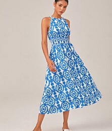 economico -Per donna Tubino Blu Girocollo Vacanza XS S M