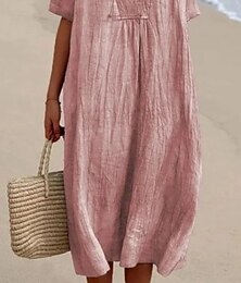 economico -Per donna Abito Midi Abiti in cotone e lino Abito in cotone e lino Moda Classico Moderno Vacanza Quotidiano Ferie Vestibilità regolare Semplice Manica Corta Scollo a V Verde chiaro Rosa Blu Verde