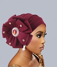 abordables -Coiffure Mélange Polyester / Coton Chapeau souple Turbans Occasionnel Église Avec Strass Floral Casque Couvre-chef