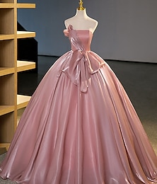 economico -Abito da Ballo A-Line Quinceanera Elegante Vestito Matrimonio Matrimonio Ospite Lungo fino al Pavimento Senza Maniche Senza Spalline Organza Schiena Scoperta con Plissè