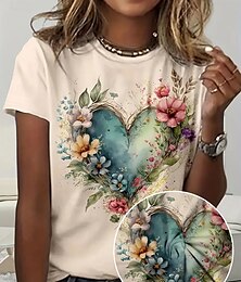 abordables -Mujer Camiseta Tops de verano Corazón Graphic Clásico Casual Manga Corta Cuello Barco Tops cortos Diario Fin de semana Estampado Arco Iris Verano Primavera Otoño
